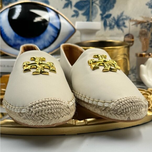 🆕  TORY BURCH 🧿 NWOB Eleanor Logo Leather Espadrilles, New Cream, Sz 8 - Picture 7 of 16
